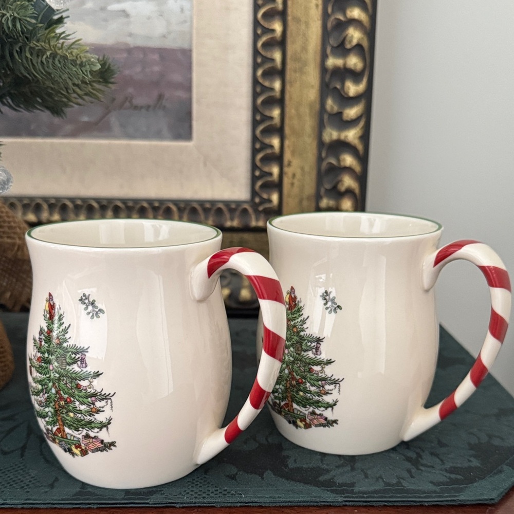 🎄 Spode “Christmas Tree Peppermint” Mug Set (Pair) - Picture 2 of 4